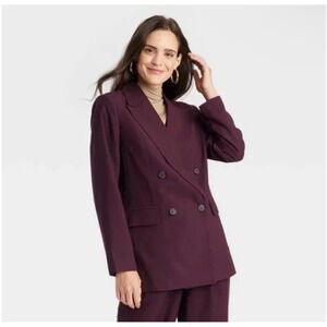 A New Day Womens Double Breasted Blazer Plum Burgundy Jacket Small NEW